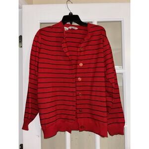Special Events women’s VTG black red striped cardigan 100% acrylic size 44